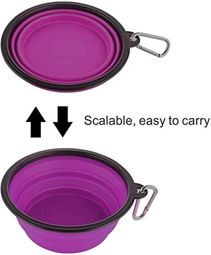 Large Collapsible Dog Bowls - 34oz Portable Travel Water and Food Dishes with Carabiner Clip, 2-Pack (Purple and Red)