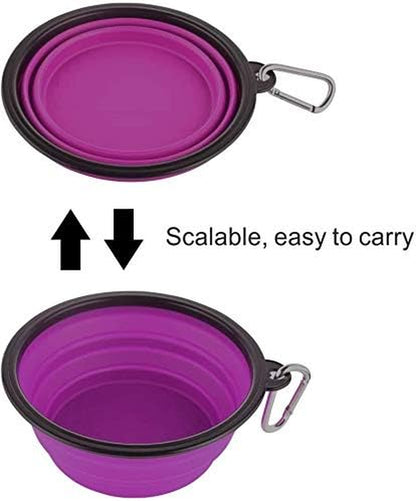 Large Collapsible Dog Bowls - 34oz Portable Travel Water and Food Dishes with Carabiner Clip, 2-Pack (Purple and Red)