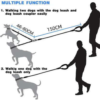 Pipidodo Dual Dog Leash with Shock Absorber and Tangle-Free 360° Swivel, Enhanced with Comfortable Padded Handle for No-Pull Walking of Two Dogs