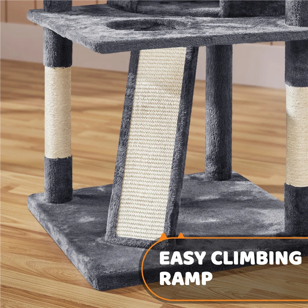 Large Cat Tree Tower with Condos and Scratching Board - 69 Inches, Dark Gray
