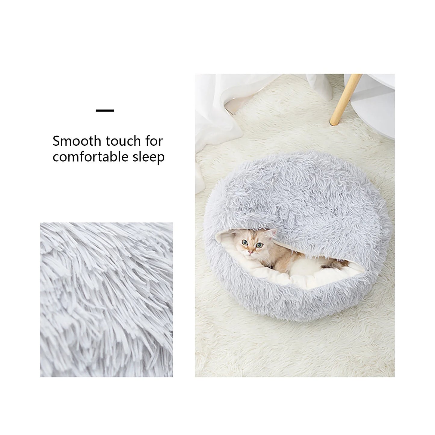 Calming Hooded Pet Bed for Dogs and Cats, Removable and Washable Round Design, Anti-Slip Faux Fur for Enhanced Comfort, Suitable for Small to Medium Pets up to 11 lbs