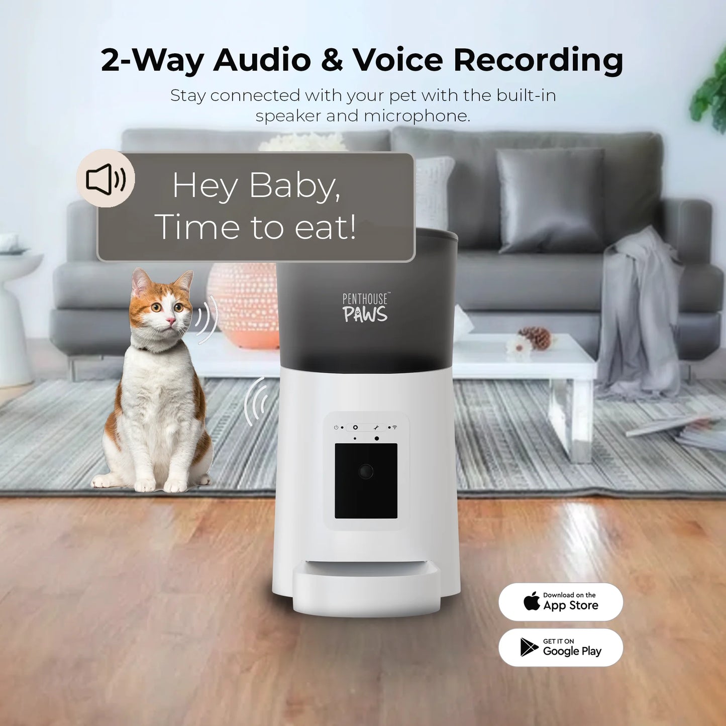 Penthouse Paws Smart HD Automatic Pet Feeder with 6L Capacity, 1080P Camera, Two-Way Audio, Scheduled Feeding, Backup Power, Easy to Clean, and Anti-Jam Design for Cats and Dogs - White