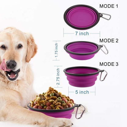 Large Collapsible Dog Bowls - 34oz Portable Travel Water and Food Dishes with Carabiner Clip, 2-Pack (Purple and Red)