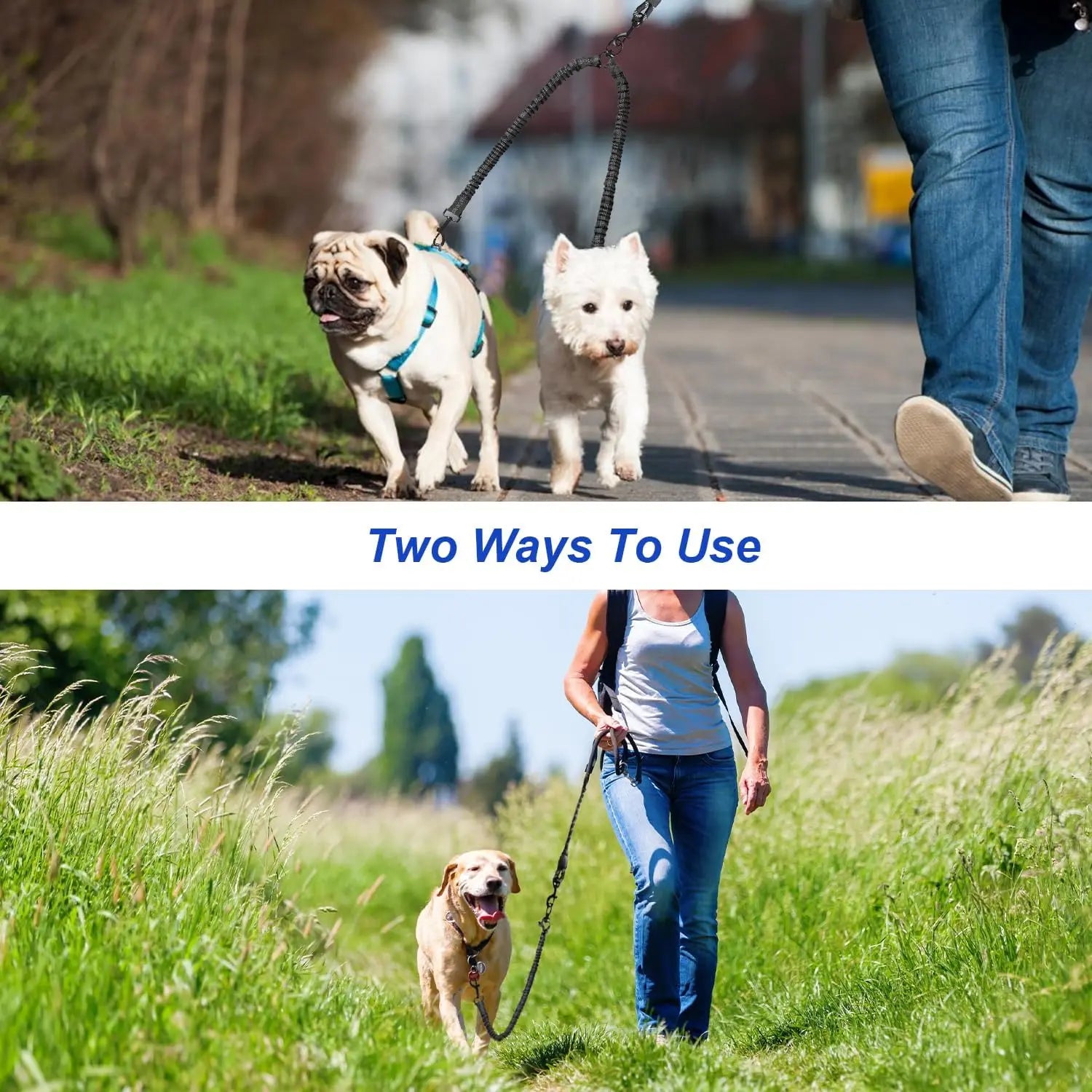 Pipidodo Dual Dog Leash with Shock Absorber and Tangle-Free 360° Swivel, Enhanced with Comfortable Padded Handle for No-Pull Walking of Two Dogs