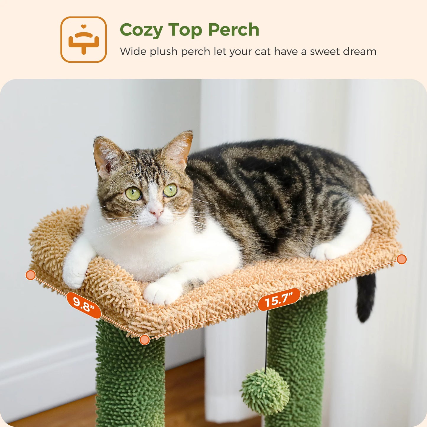 Cactus-Themed 33" Cat Tree with Scratching Posts, Spacious Top Perch, and Hammock for Medium Indoor Cats in Green