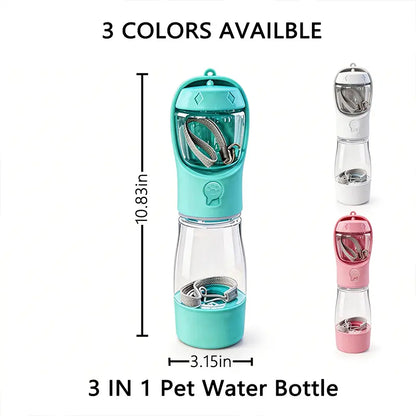 3-in-1 Portable Pet Water Bottle with Integrated Poop Bag Dispenser - 20 Oz Leak-Proof Container for Travel and Outdoor Activities