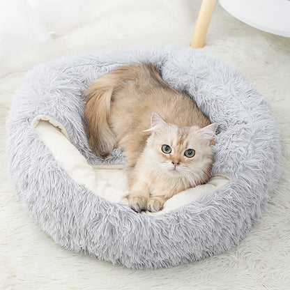 Calming Hooded Pet Bed for Dogs and Cats, Removable and Washable Round Design, Anti-Slip Faux Fur for Enhanced Comfort, Suitable for Small to Medium Pets up to 11 lbs