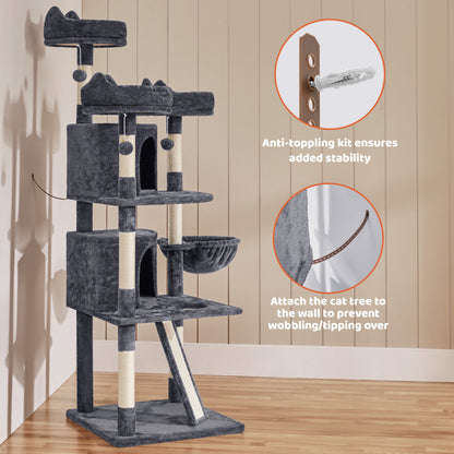 Large Cat Tree Tower with Condos and Scratching Board - 69 Inches, Dark Gray