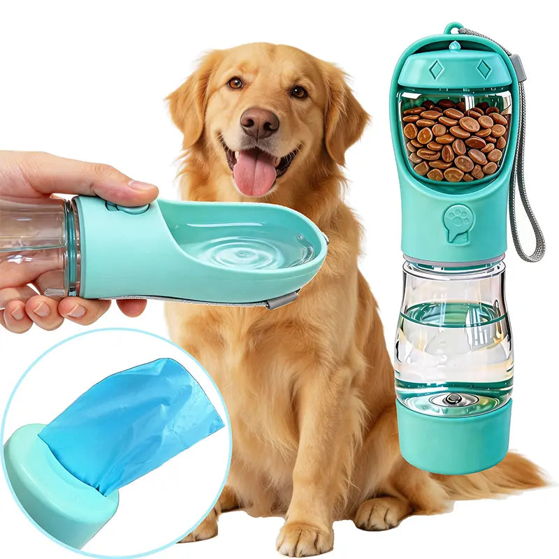 3-in-1 Portable Pet Water Bottle with Integrated Poop Bag Dispenser - 20 Oz Leak-Proof Container for Travel and Outdoor Activities