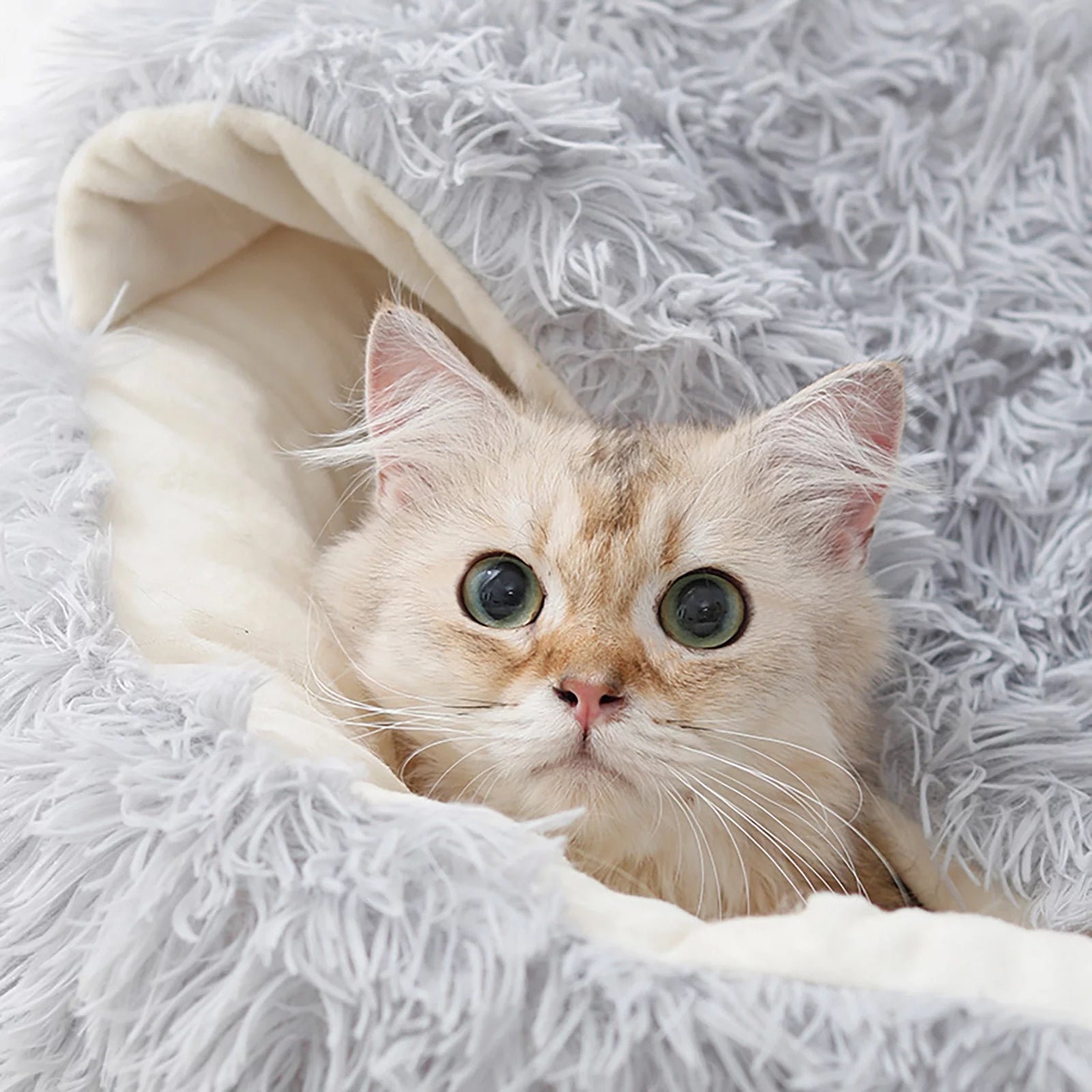 Calming Hooded Pet Bed for Dogs and Cats, Removable and Washable Round Design, Anti-Slip Faux Fur for Enhanced Comfort, Suitable for Small to Medium Pets up to 11 lbs