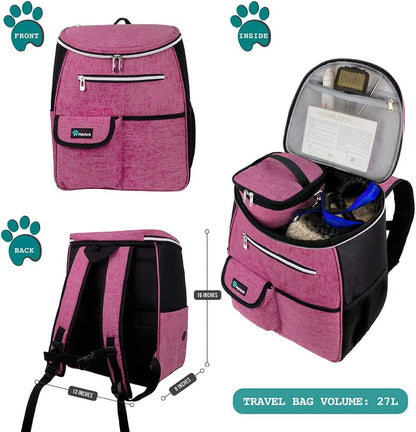 Airline-Approved Dog Travel Backpack with Food Container and Collapsible Bowls - Essential Camping and Hiking Accessories for Pet Owners, Pink