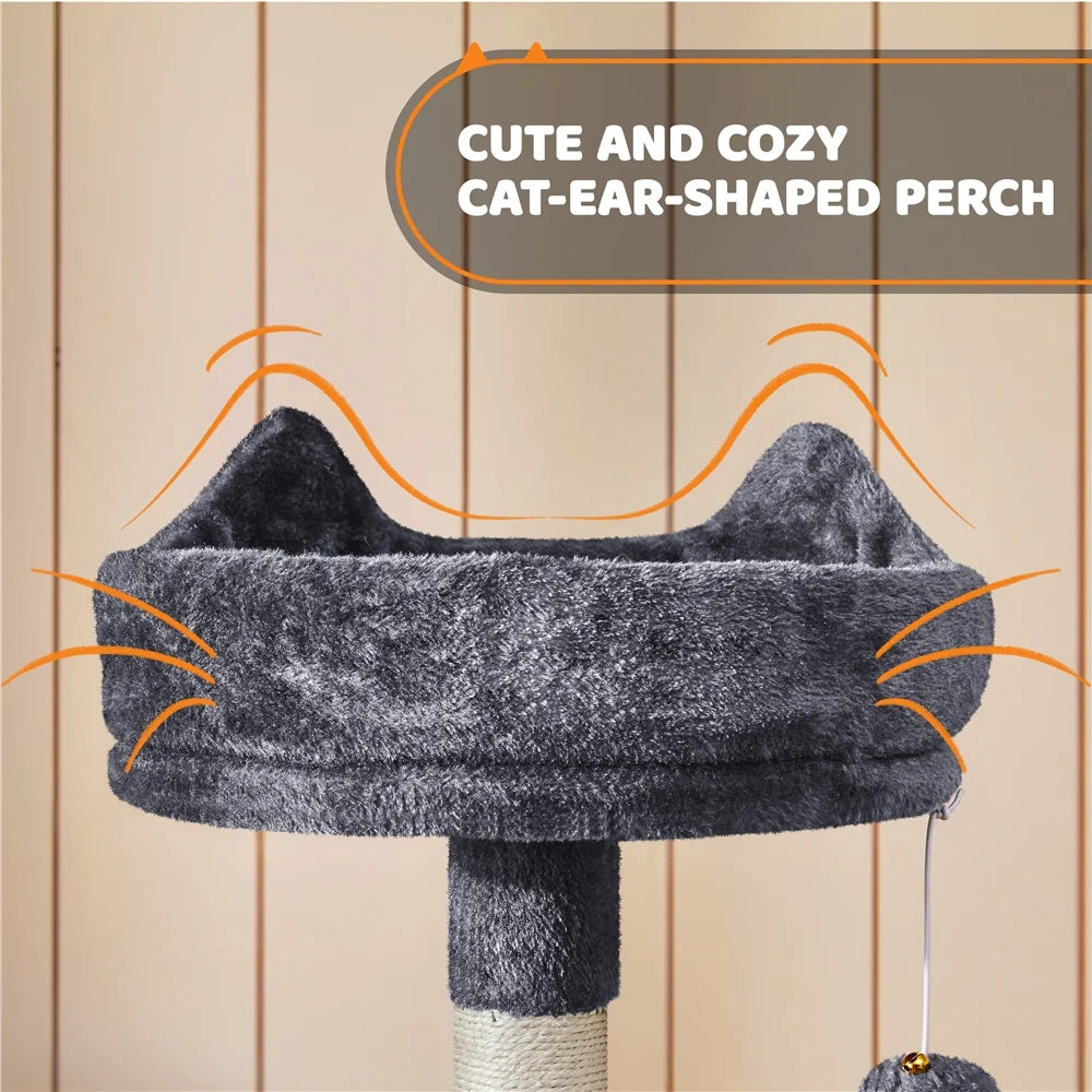 Large Cat Tree Tower with Condos and Scratching Board - 69 Inches, Dark Gray