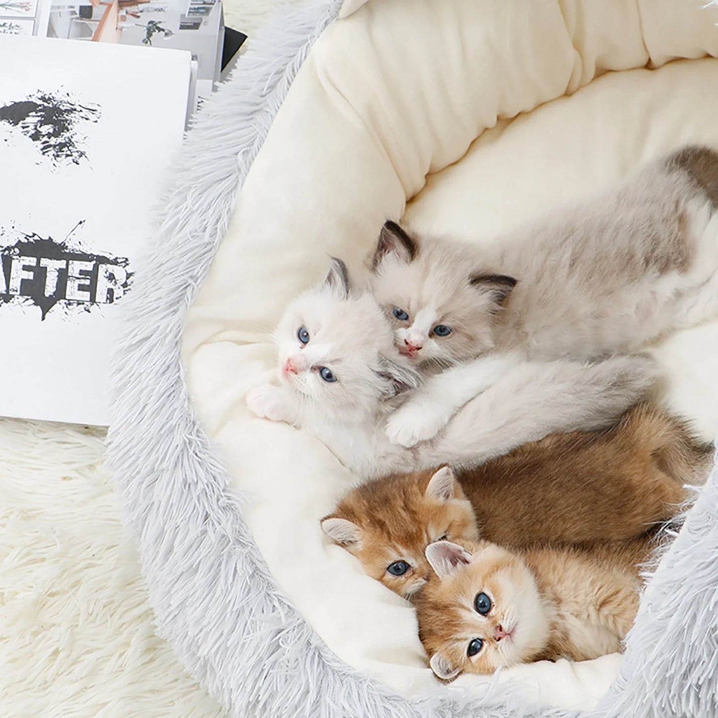 Calming Hooded Pet Bed for Dogs and Cats, Removable and Washable Round Design, Anti-Slip Faux Fur for Enhanced Comfort, Suitable for Small to Medium Pets up to 11 lbs