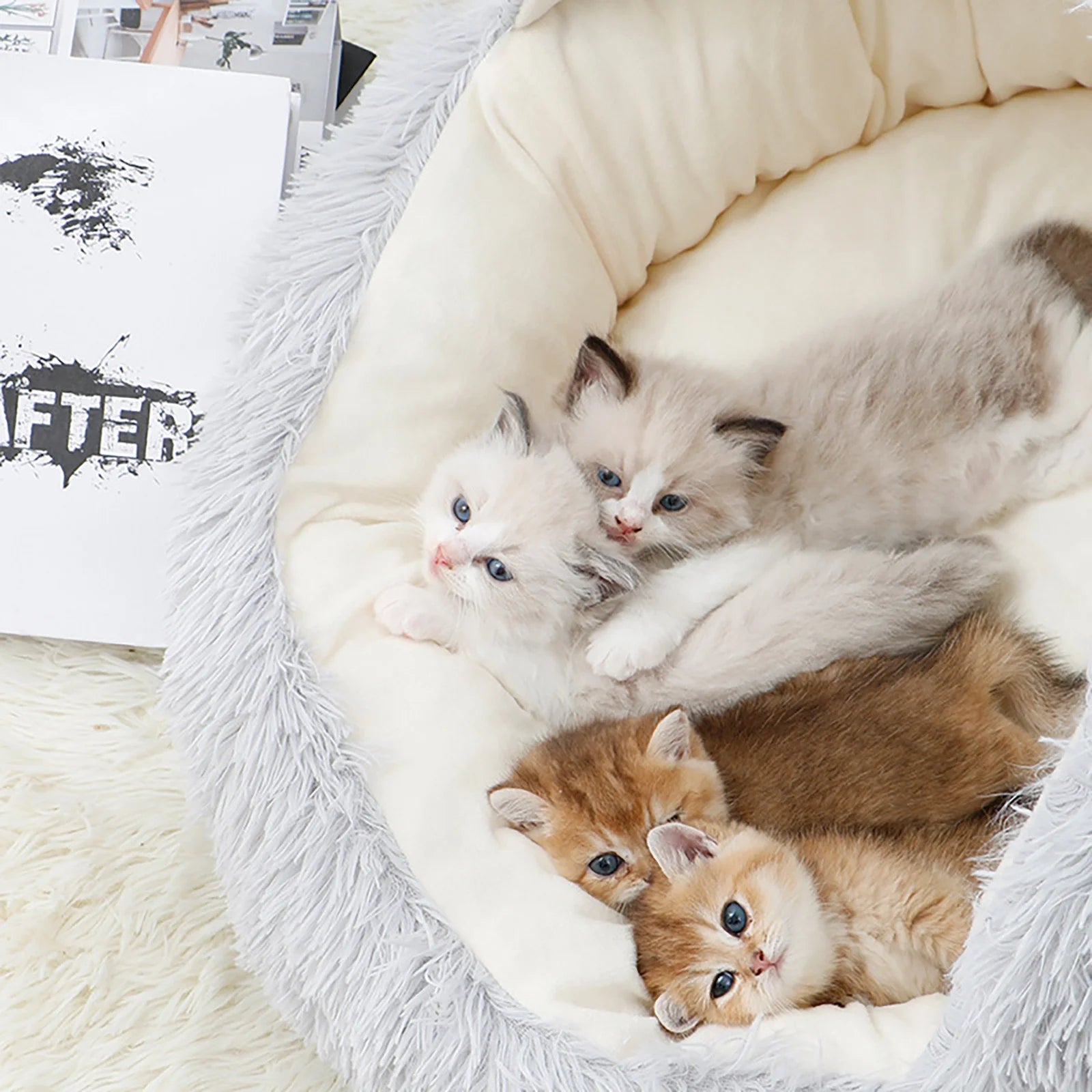 Calming Hooded Pet Bed for Dogs and Cats, Removable and Washable Round Design, Anti-Slip Faux Fur for Enhanced Comfort, Suitable for Small to Medium Pets up to 11 lbs