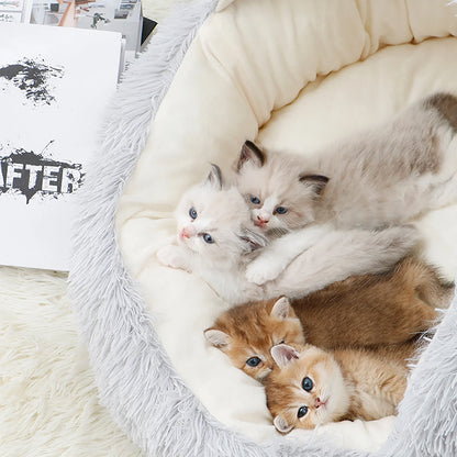 Calming Hooded Pet Bed for Dogs and Cats, Removable and Washable Round Design, Anti-Slip Faux Fur for Enhanced Comfort, Suitable for Small to Medium Pets up to 11 lbs