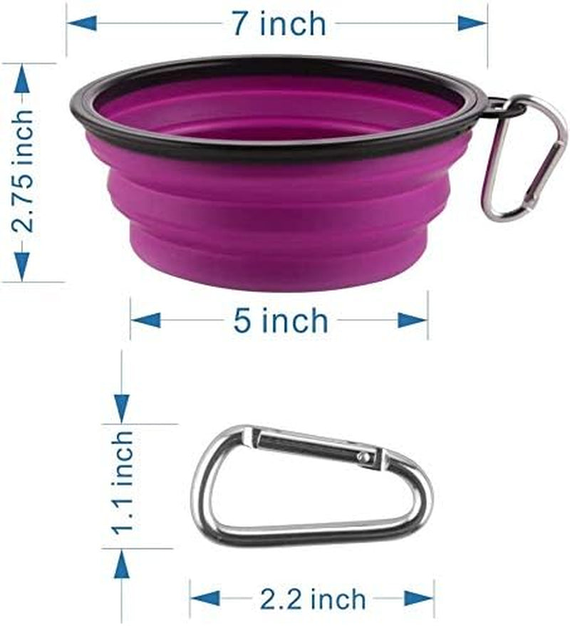 Large Collapsible Dog Bowls - 34oz Portable Travel Water and Food Dishes with Carabiner Clip, 2-Pack (Purple and Red)