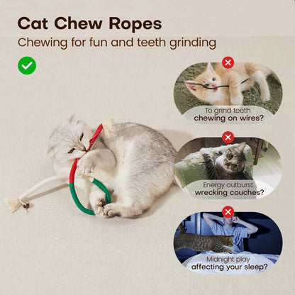 Potaroma 3-Piece Interactive Cat Chew Rope Toys for Safe Dental Care and Calming for Indoor Kittens