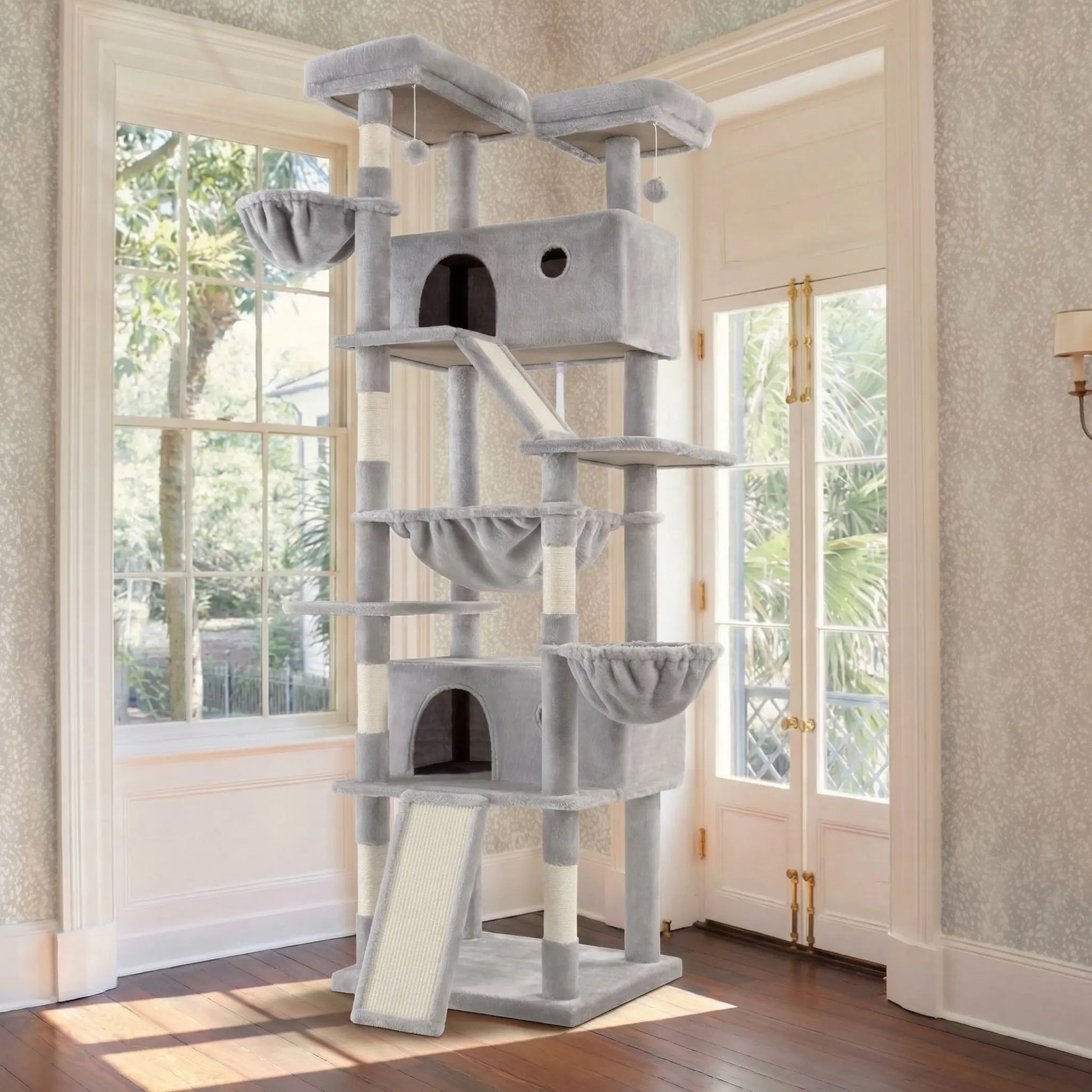 HOOMIC 81-Inch Large Cat Tree Tower - Multi-Level Climbing Structure with Condo, Hammock, and Scratching Post, Stable Base for Larger Cats, Available in Various Colors