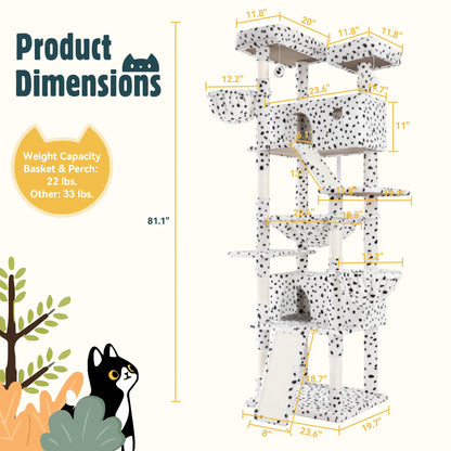 HOOMIC 81-Inch Large Cat Tree Tower - Multi-Level Climbing Structure with Condo, Hammock, and Scratching Post, Stable Base for Larger Cats, Available in Various Colors