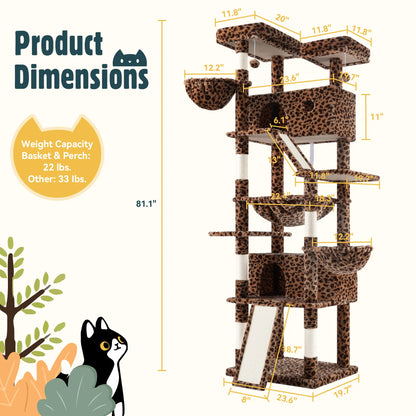 HOOMIC 81-Inch Large Cat Tree Tower - Multi-Level Climbing Structure with Condo, Hammock, and Scratching Post, Stable Base for Larger Cats, Available in Various Colors