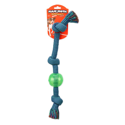 Flossy Chews Large 20" Extra 3 Knot Tug Dog Toy with TPR Ball Rope