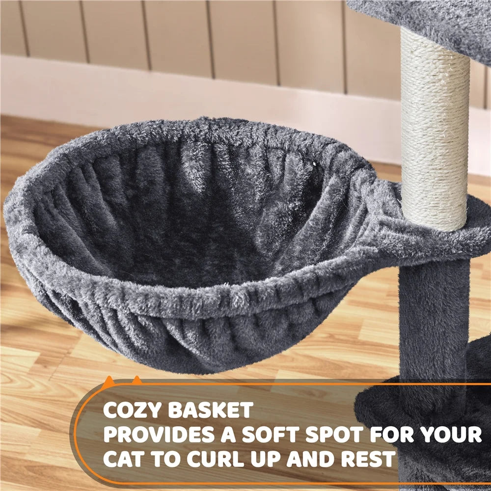 Large Cat Tree Tower with Condos and Scratching Board - 69 Inches, Dark Gray