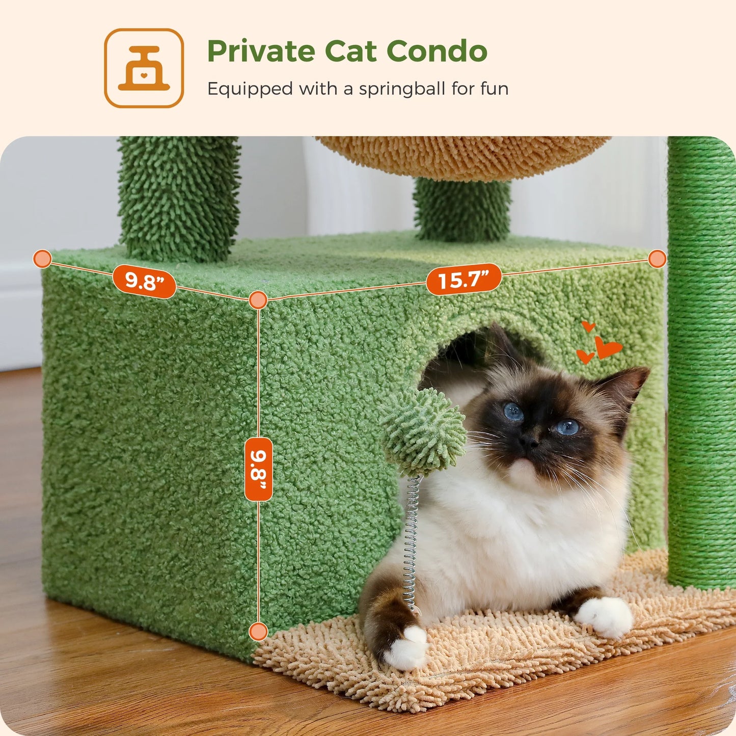 Cactus-Themed 33" Cat Tree with Scratching Posts, Spacious Top Perch, and Hammock for Medium Indoor Cats in Green