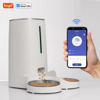 WiFi-Enabled Automatic Cat Feeder for Two Cats - 4L Capacity, App Control, Dual Stainless Steel Bowls, and Low Food Alerts