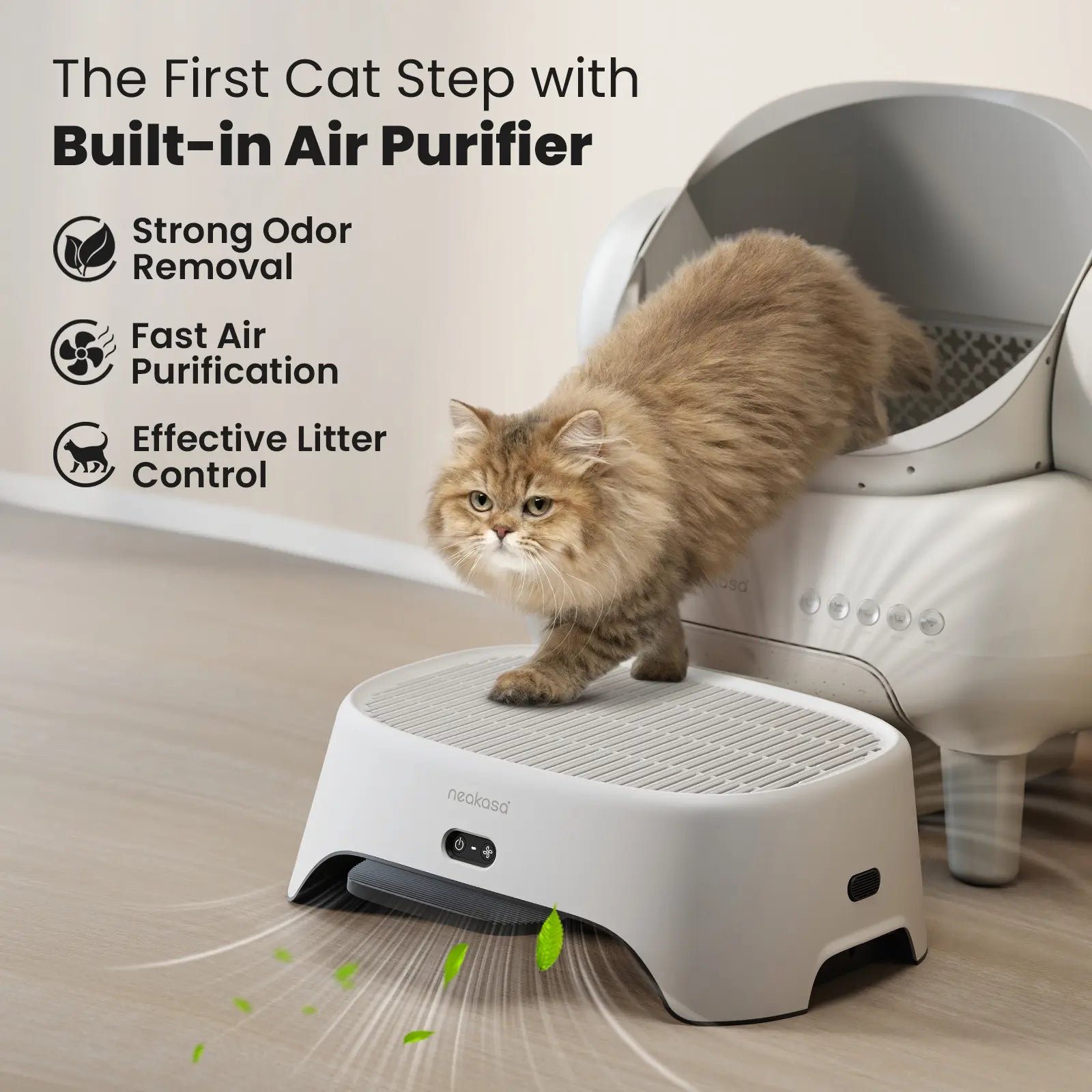 Neakasa Airstep Pet Air Purifier with Tri-Mode Odor, Dust, and Pet Hair Management, Compatible with M1 Plus, M1 Lite, and Multiple Litter Box Systems