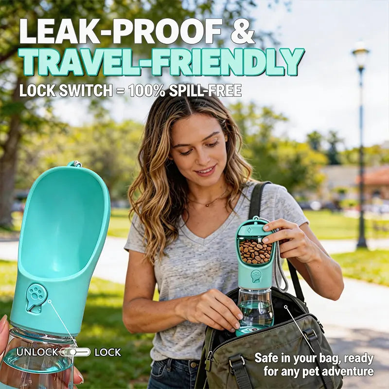 3-in-1 Portable Pet Water Bottle with Integrated Poop Bag Dispenser - 20 Oz Leak-Proof Container for Travel and Outdoor Activities