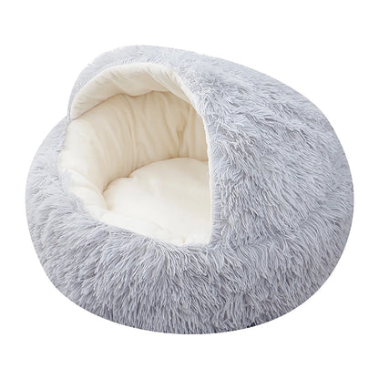 Calming Hooded Pet Bed for Dogs and Cats, Removable and Washable Round Design, Anti-Slip Faux Fur for Enhanced Comfort, Suitable for Small to Medium Pets up to 11 lbs