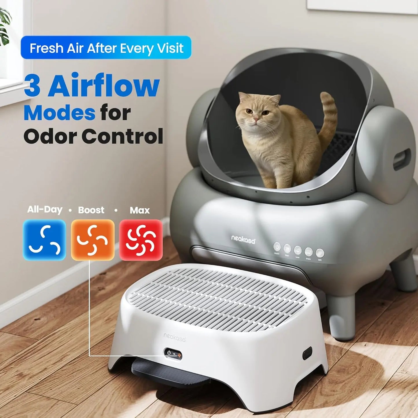Neakasa Airstep Pet Air Purifier with Tri-Mode Odor, Dust, and Pet Hair Management, Compatible with M1 Plus, M1 Lite, and Multiple Litter Box Systems