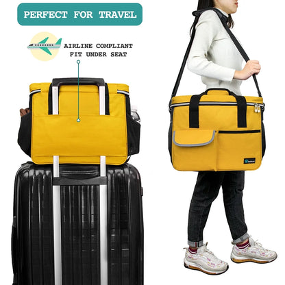 Medium Dog Travel Bag with Food Storage Containers and Bowls, Yellow, 22L Capacity