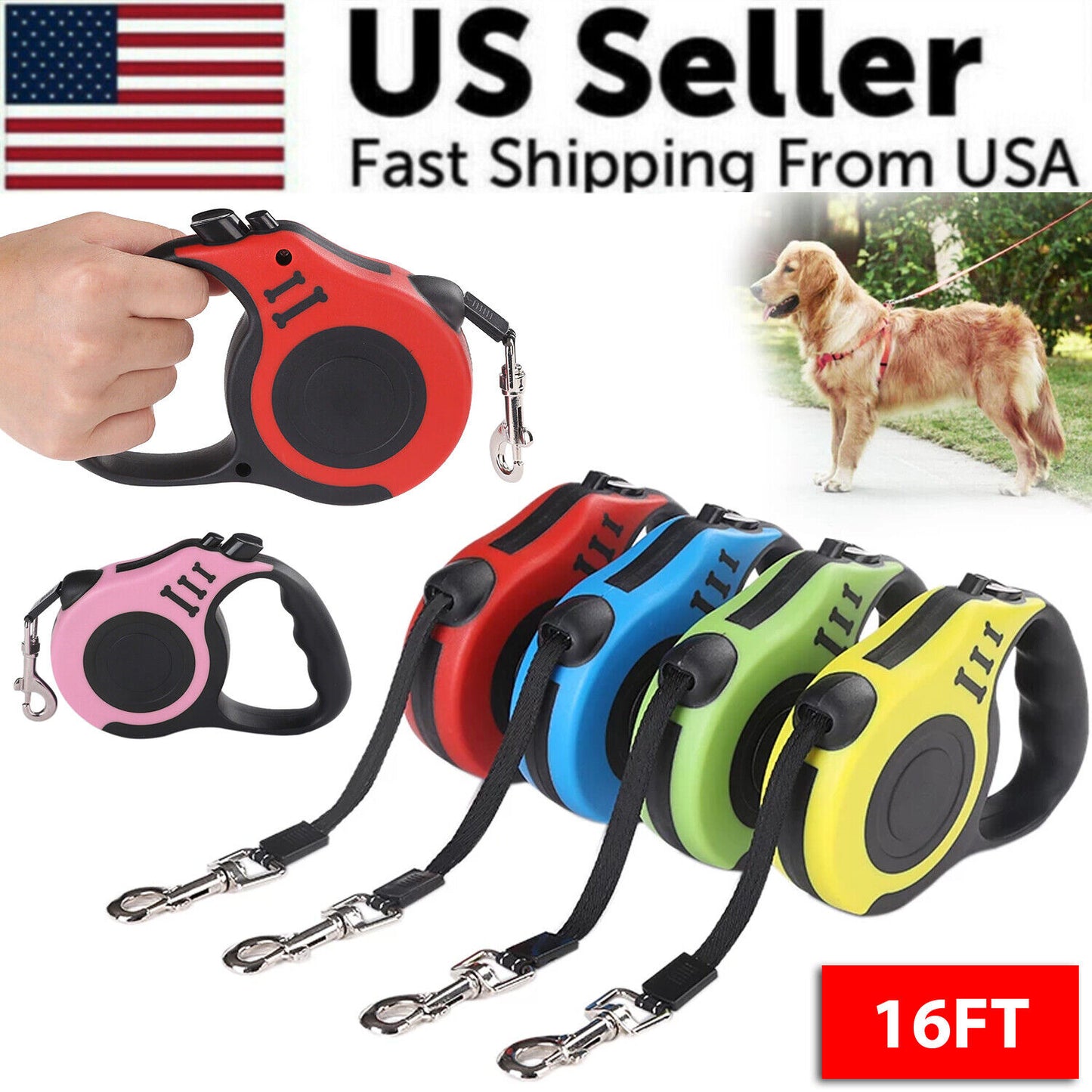 16.5FT Automatic Retractable Dog Leash with Pet Collar - Convenient Hands-Free Walking Solution - Complimentary Shipping within the US