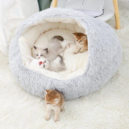 Calming Hooded Pet Bed for Dogs and Cats, Removable and Washable Round Design, Anti-Slip Faux Fur for Enhanced Comfort, Suitable for Small to Medium Pets up to 11 lbs