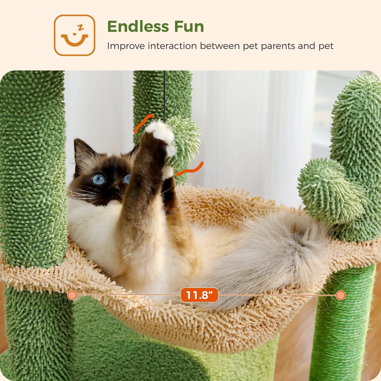 Cactus-Themed 33" Cat Tree with Scratching Posts, Spacious Top Perch, and Hammock for Medium Indoor Cats in Green