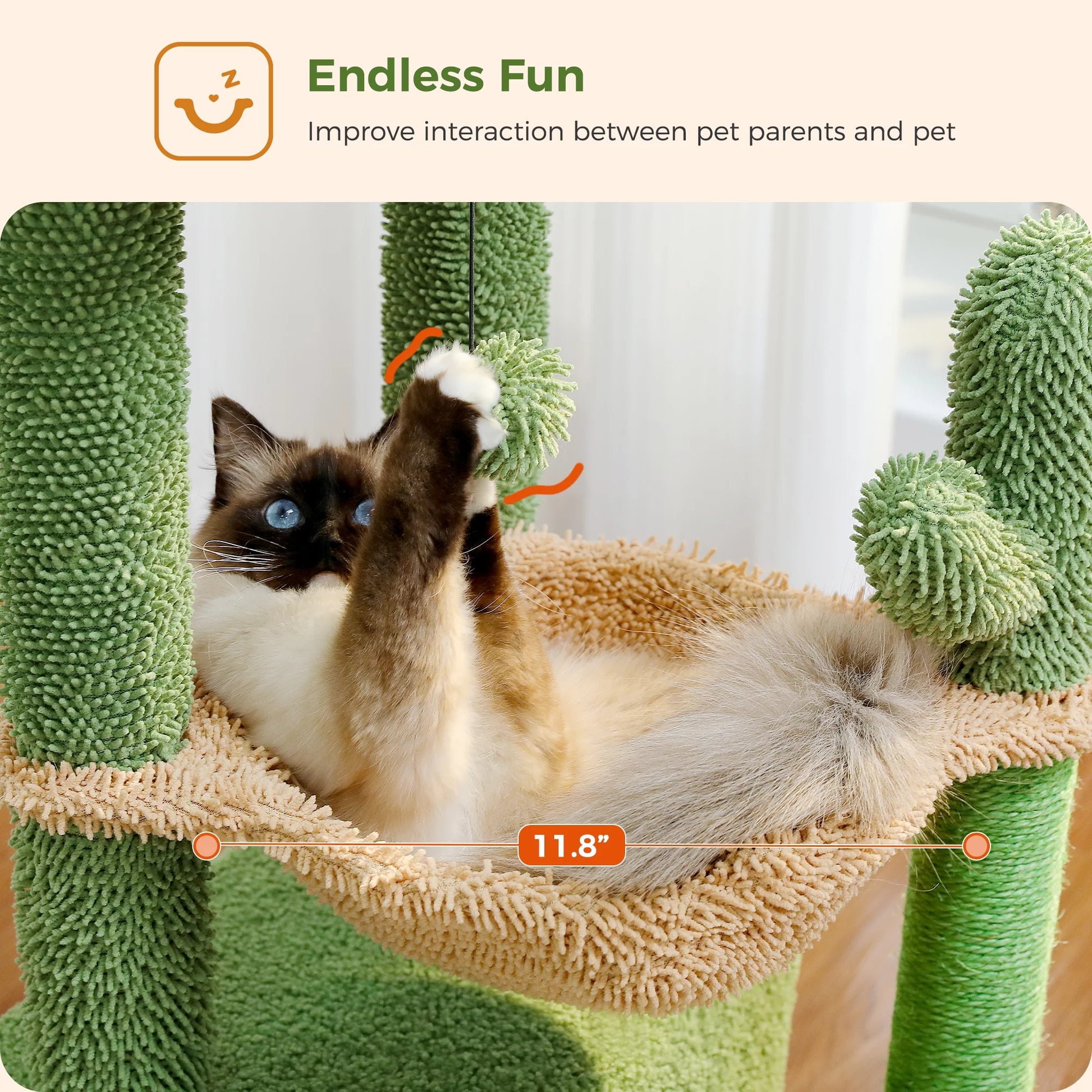 Cactus-Themed 33" Cat Tree with Scratching Posts, Spacious Top Perch, and Hammock for Medium Indoor Cats in Green