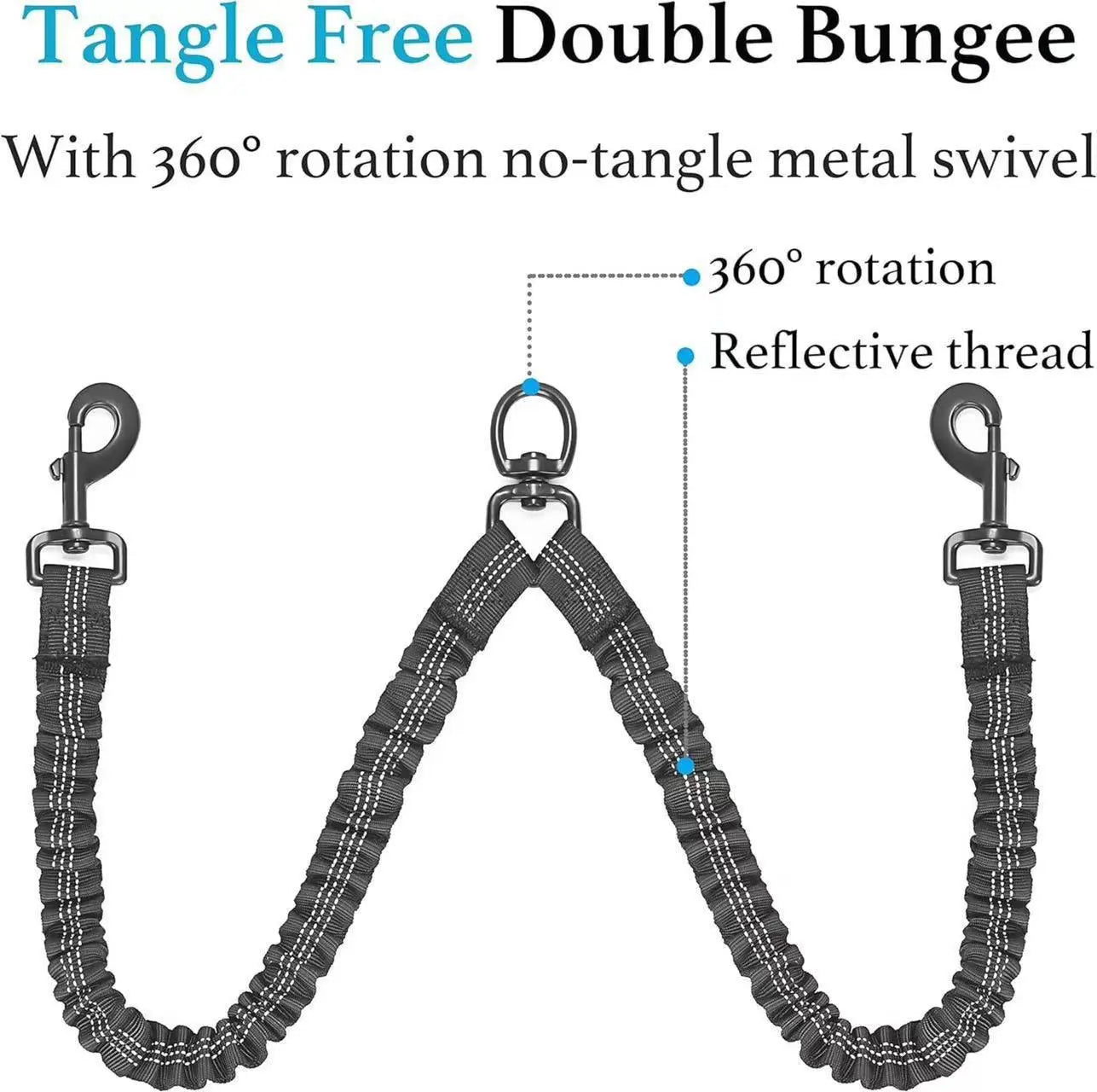 Pipidodo Dual Dog Leash with Shock Absorber and Tangle-Free 360° Swivel, Enhanced with Comfortable Padded Handle for No-Pull Walking of Two Dogs