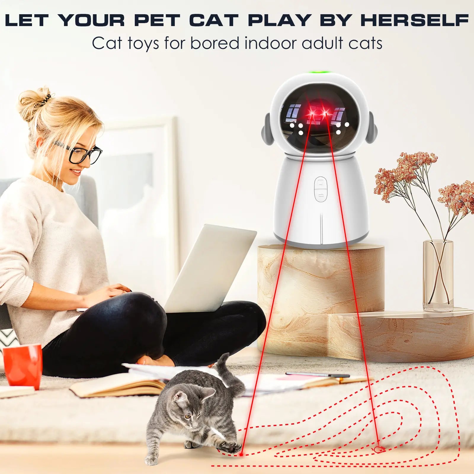 Interactive Rechargeable Cat Laser Toy 2026 - Motion Activated with Adjustable Angle and Dual Patterns for Engaging Indoor Play and Exercise for Cats and Kittens