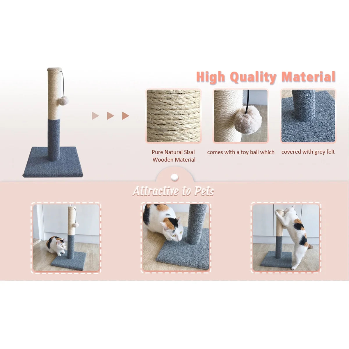 20-Inch Cat Scratching Post with Sisal Toy Board and Pad for Indoor Cats