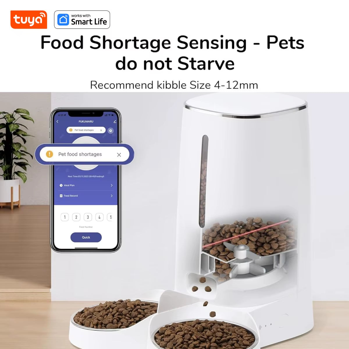 WiFi-Enabled Automatic Cat Feeder for Two Cats - 4L Capacity, App Control, Dual Stainless Steel Bowls, and Low Food Alerts