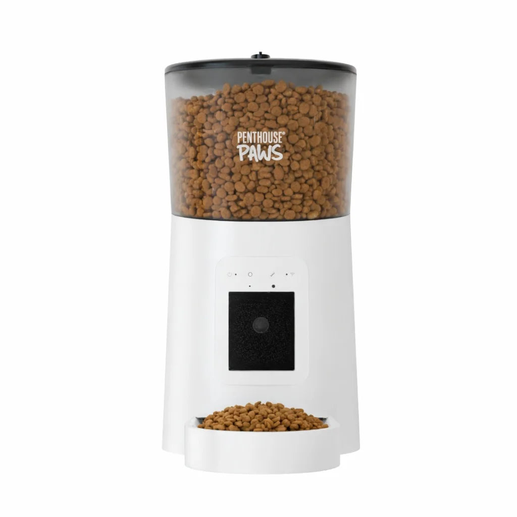 Penthouse Paws Smart HD Automatic Pet Feeder with 6L Capacity, 1080P Camera, Two-Way Audio, Scheduled Feeding, Backup Power, Easy to Clean, and Anti-Jam Design for Cats and Dogs - White