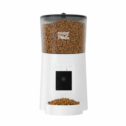 Penthouse Paws Smart HD Automatic Pet Feeder with 6L Capacity, 1080P Camera, Two-Way Audio, Scheduled Feeding, Backup Power, Easy to Clean, and Anti-Jam Design for Cats and Dogs - White