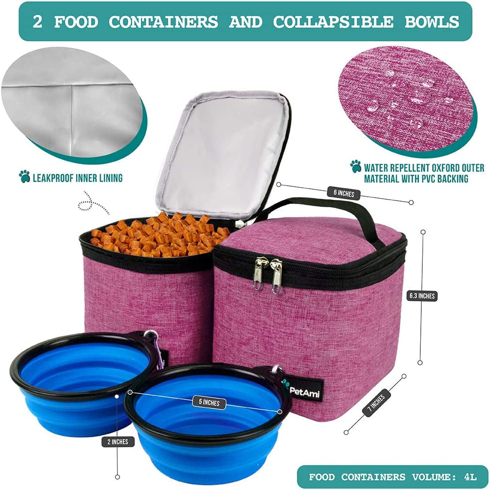 Airline-Approved Dog Travel Backpack with Food Container and Collapsible Bowls - Essential Camping and Hiking Accessories for Pet Owners, Pink