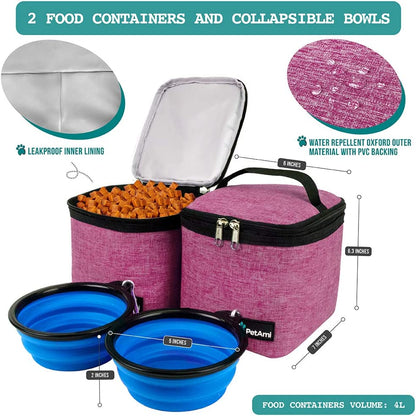 Airline-Approved Dog Travel Backpack with Food Container and Collapsible Bowls - Essential Camping and Hiking Accessories for Pet Owners, Pink