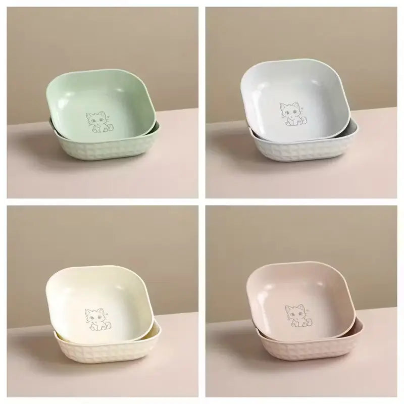 Set of 4 Durable Leak-Proof Cat Bowls - Anti-Fatigue Design for Easy Cleaning, Ideal for Indoor Use