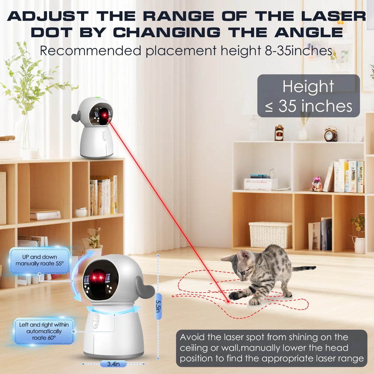 Interactive Rechargeable Cat Laser Toy 2026 - Motion Activated with Adjustable Angle and Dual Patterns for Engaging Indoor Play and Exercise for Cats and Kittens