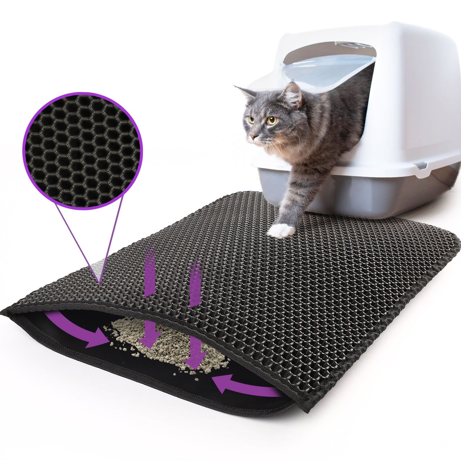 Premium Waterproof Double Layer Cat Litter Mat with Honeycomb Design - Non-Slip, Washable EVA Pad for Effective Litter Trapping