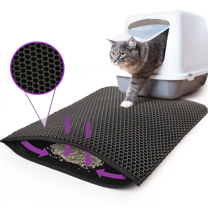 Premium Waterproof Double Layer Cat Litter Mat with Honeycomb Design - Non-Slip, Washable EVA Pad for Effective Litter Trapping