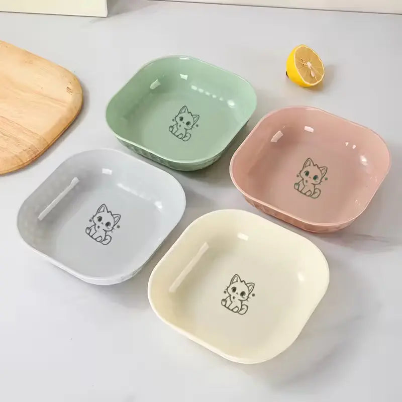 Set of 4 Durable Leak-Proof Cat Bowls - Anti-Fatigue Design for Easy Cleaning, Ideal for Indoor Use
